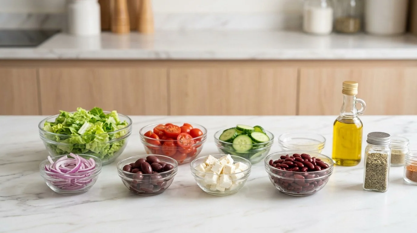 Mediterranean Diet Greek Entree Salad with Kidney Beans and Feta Cheese - Step 1