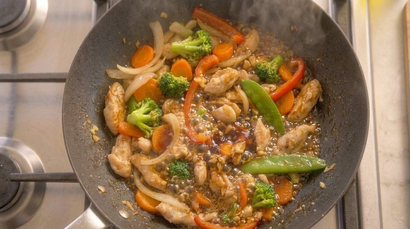 Mediterranean Diet Asian Chicken and Vegetable Stir-Fry Step 8: Simmer to Thicken