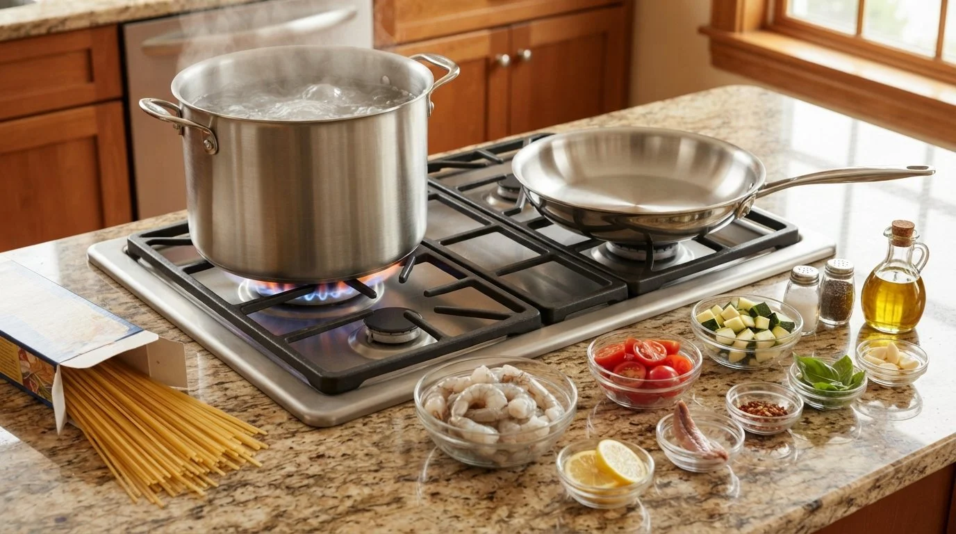 Mediterranean Diet Linguine Shrimp Fra Diavolo - Step 1: Prep & Boil