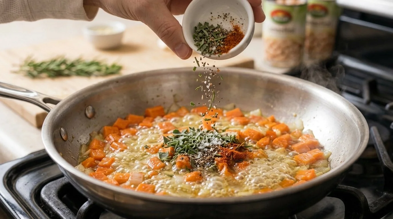 Mediterranean Diet Pasta Fagioli White Bean Soup Bowl - Step 4: Infuse Spices