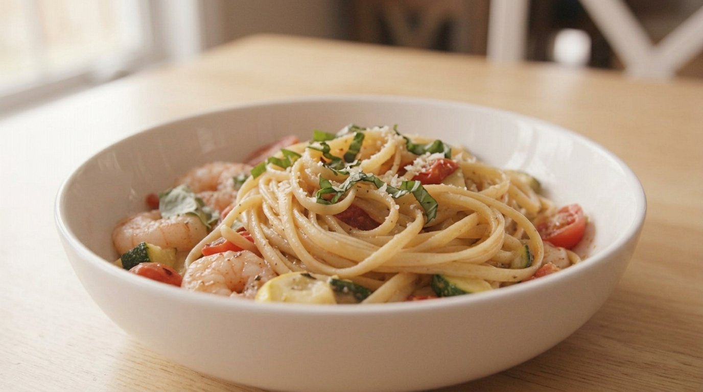 Mediterranean Diet Linguine Shrimp Fra Diavolo with Zucchini