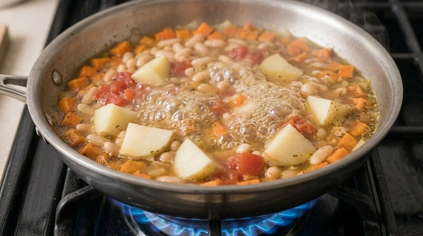 Mediterranean Diet Pasta Fagioli White Bean Soup Bowl - Step 6: Boil Broth