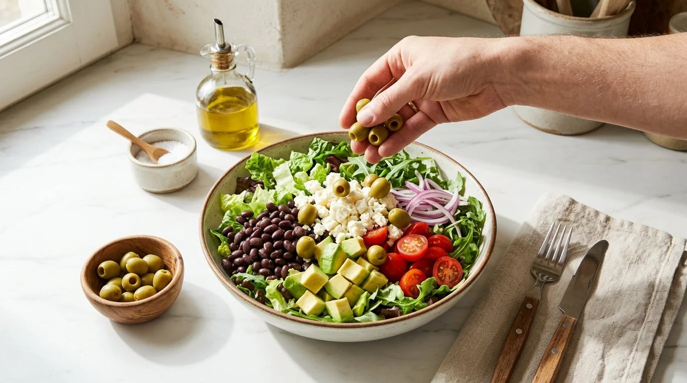 Mediterranean Diet Mexican Queso Fresco and Avocado Entrée Salad - Step 5: Add Savory Accents