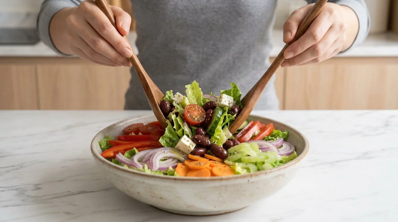 Mediterranean Diet Greek Entree Salad with Kidney Beans and Feta Cheese - Step 9