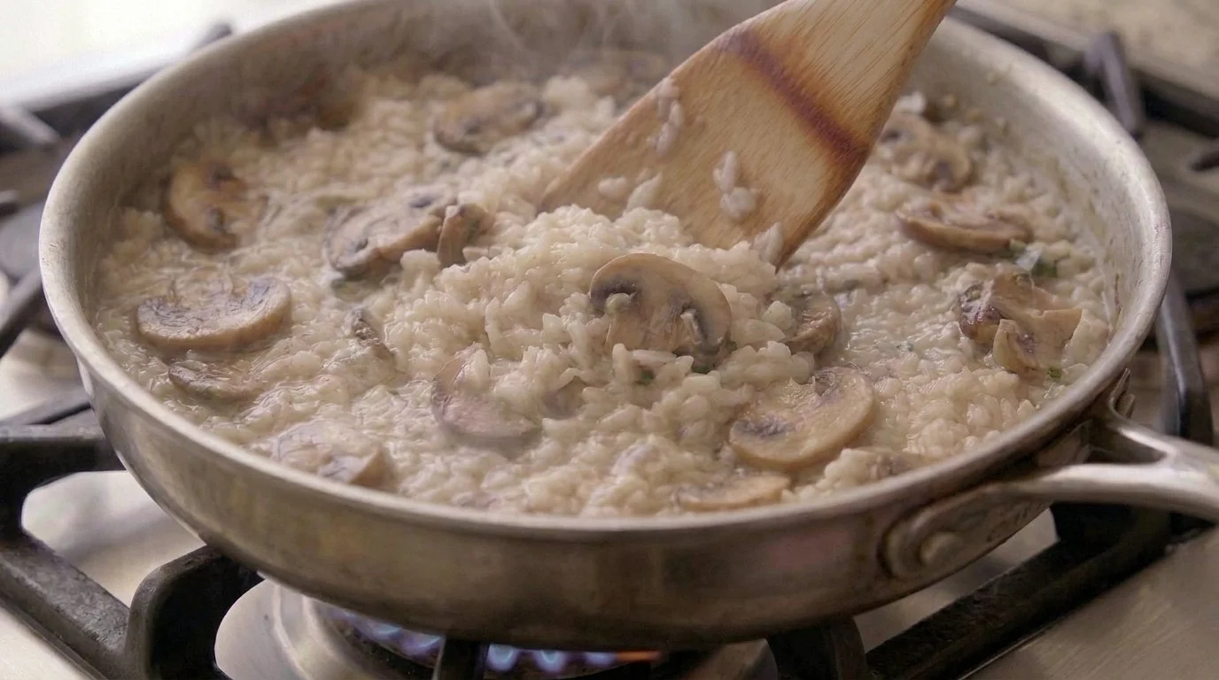 Mediterranean Diet Mushroom Risotto - Step 8: Simmer to Al Dente