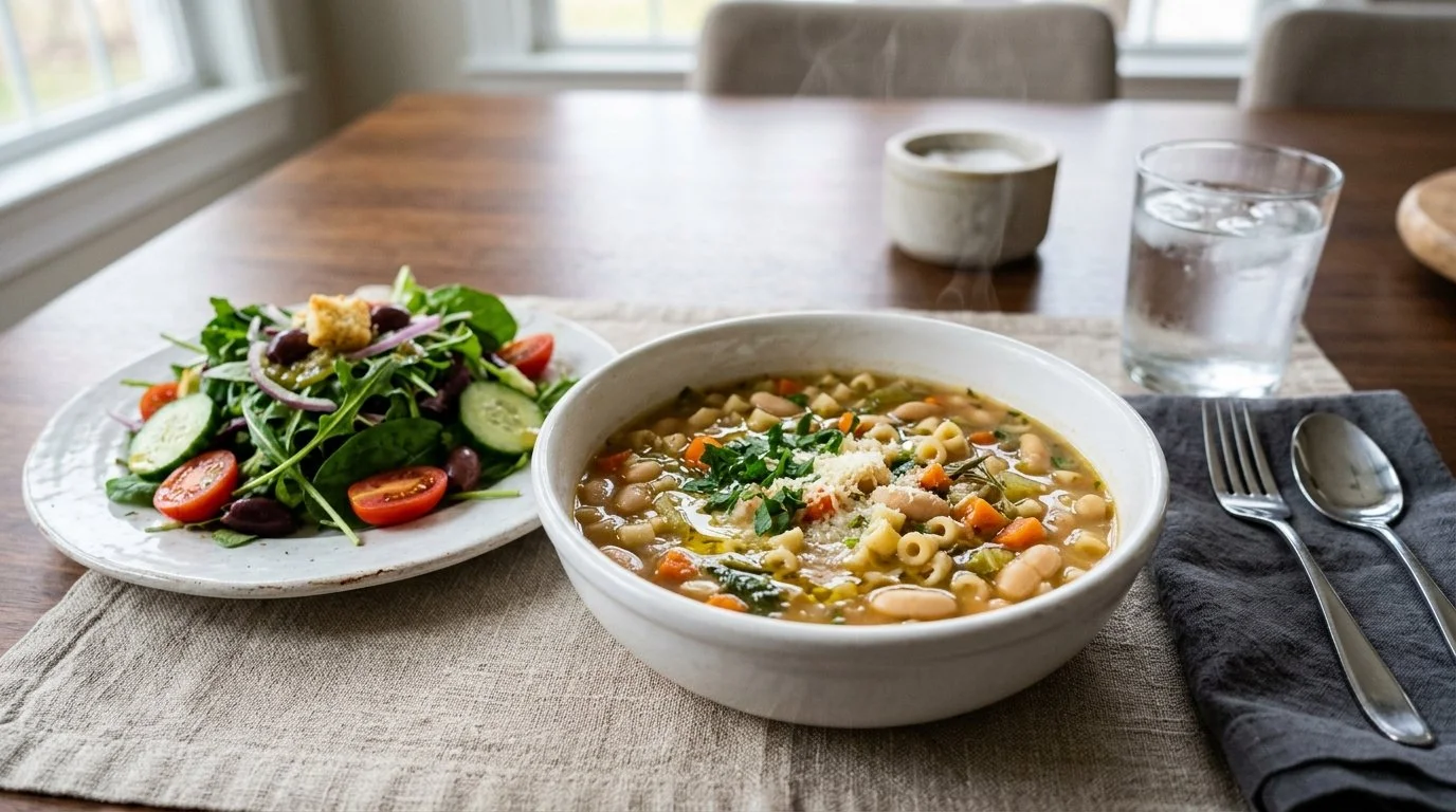 Mediterranean Diet Pasta Fagioli White Bean Soup Bowl