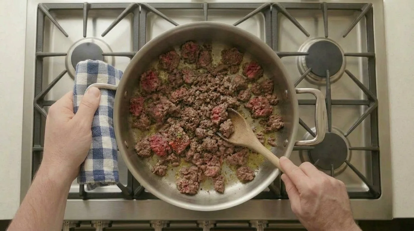 Mediterranean Diet Chili con Carne Soup Bowl - Step 1: Brown Beef