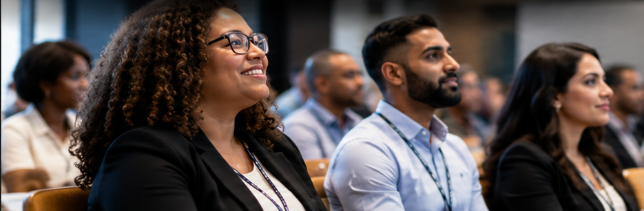 Diverse professionals attending a financial education and speaking event