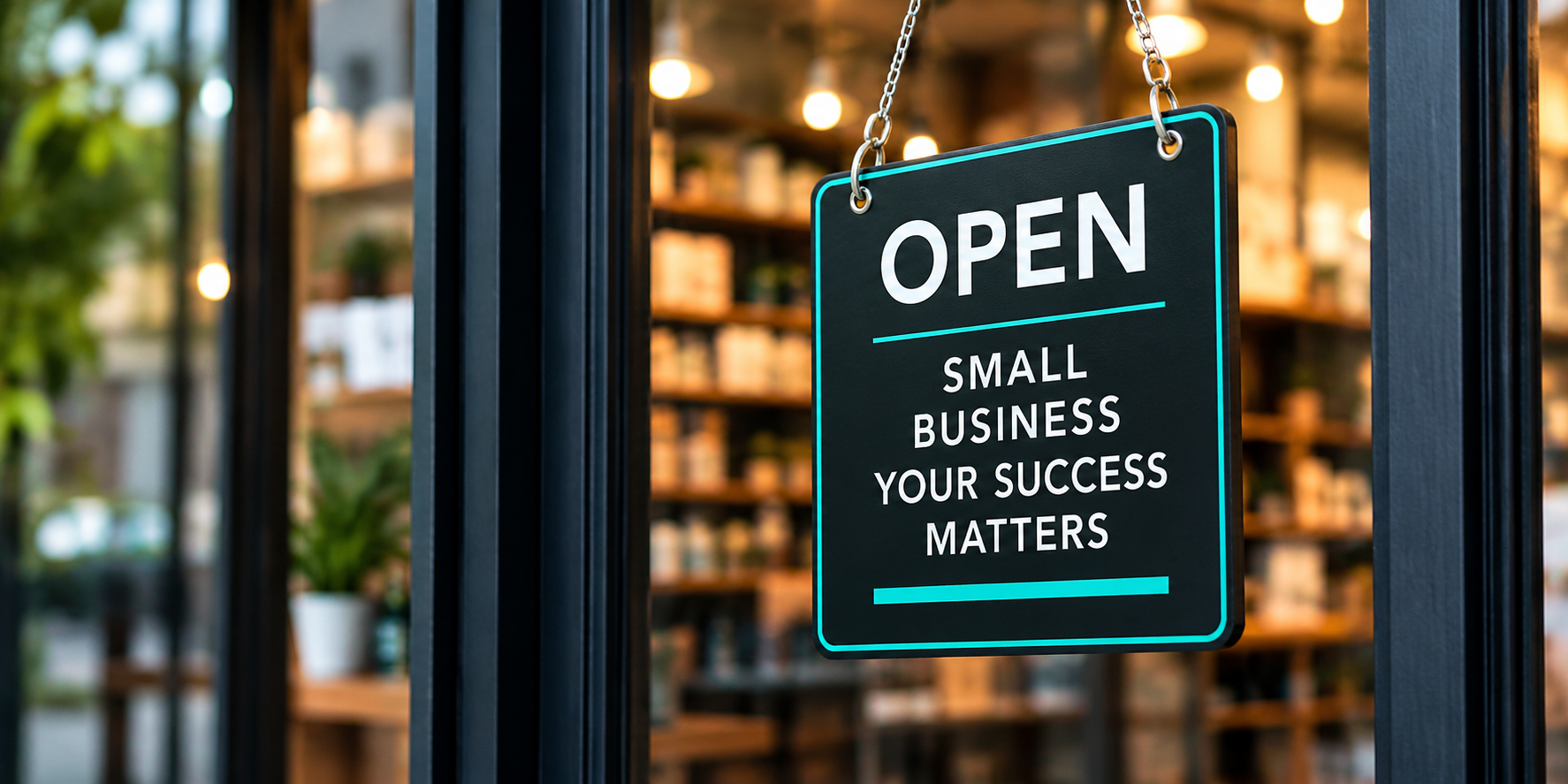 Small business storefront with an open sign