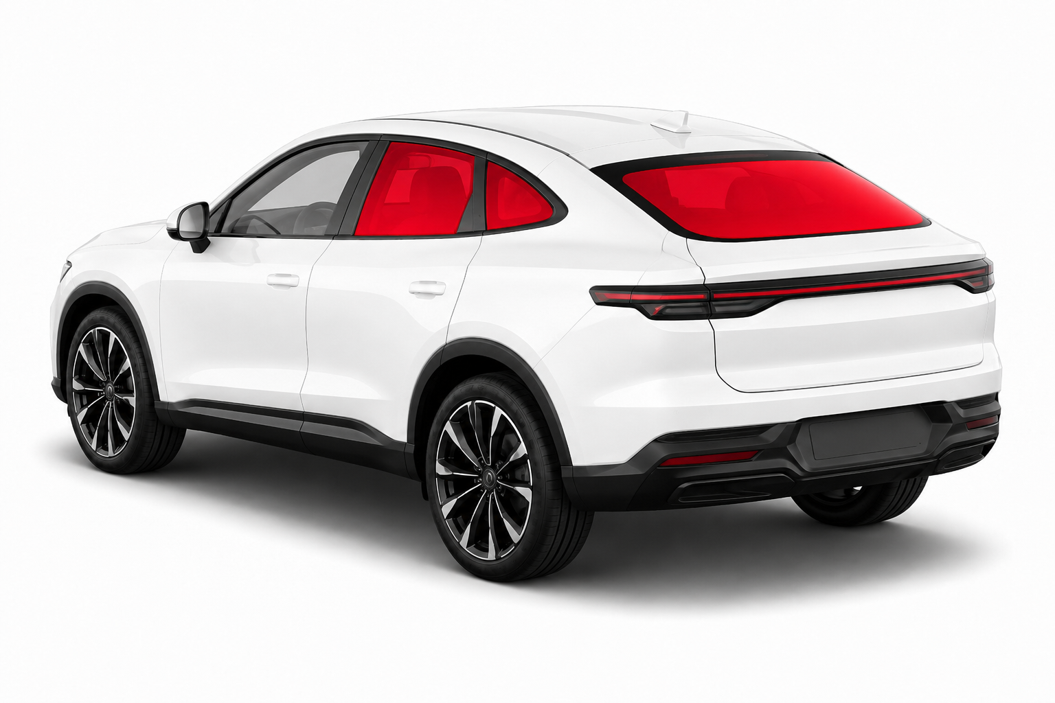 White car with the rear side windows and rear windscreen highlighted for window tinting in Durham