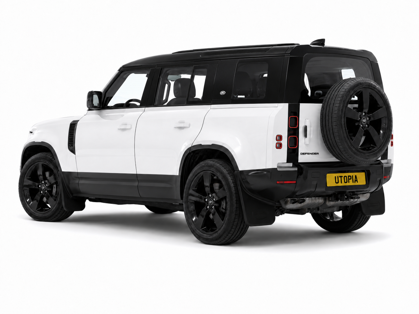 Land Rover Defender with clear, untinted rear windows