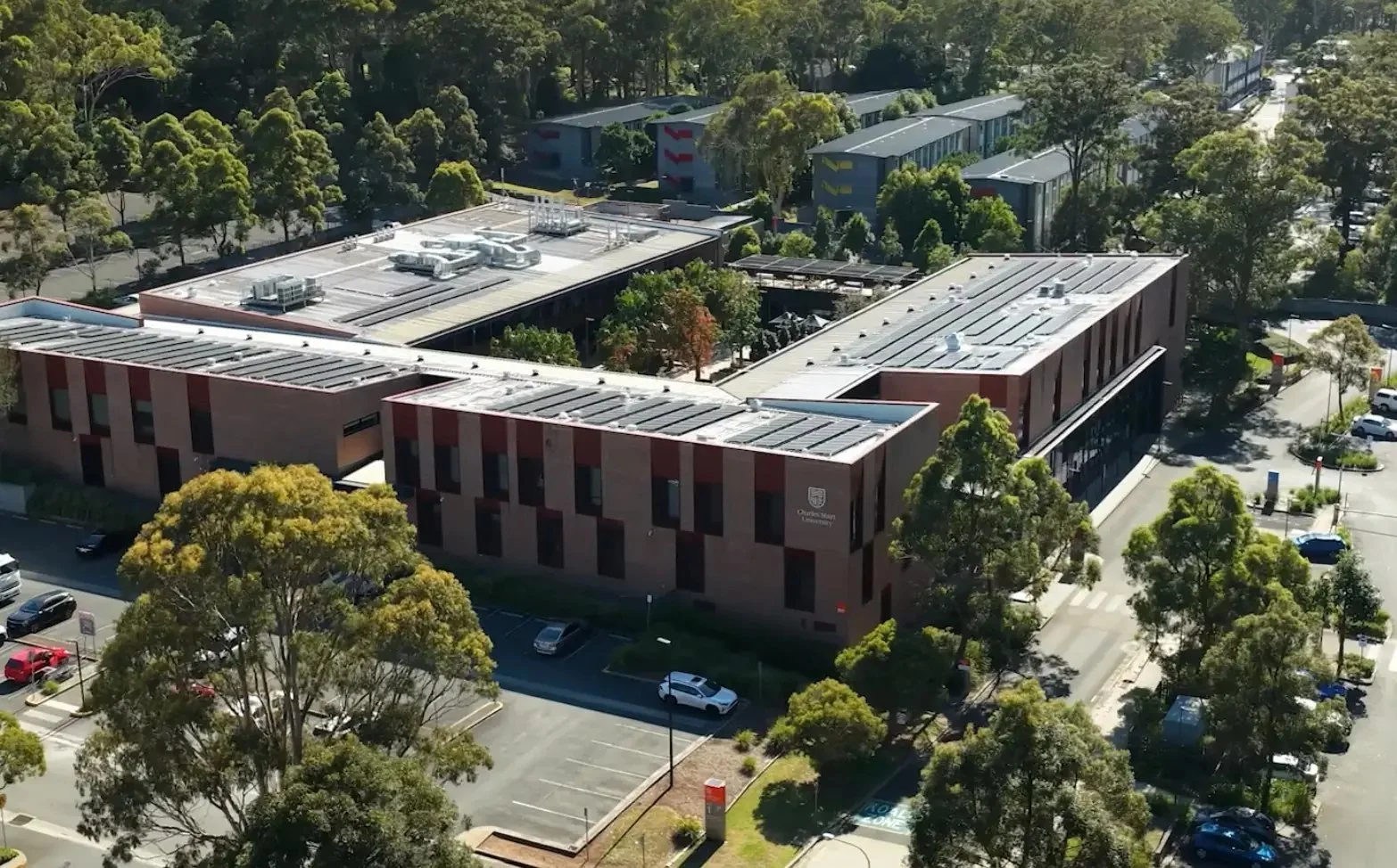 Aerial view of a Charles Sturt University campus building