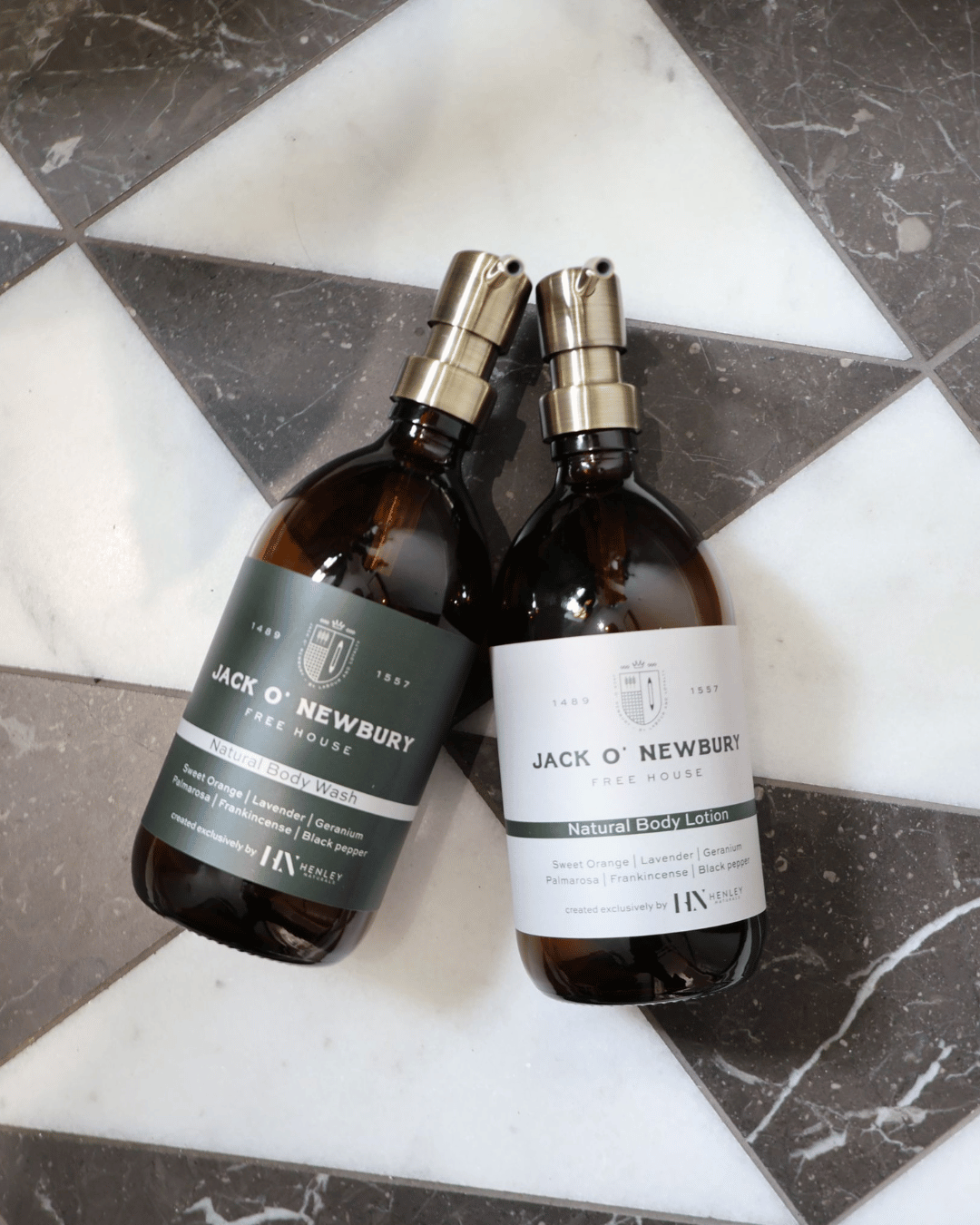 Jack O’ Newbury branded Henley Naturals body wash and lotion