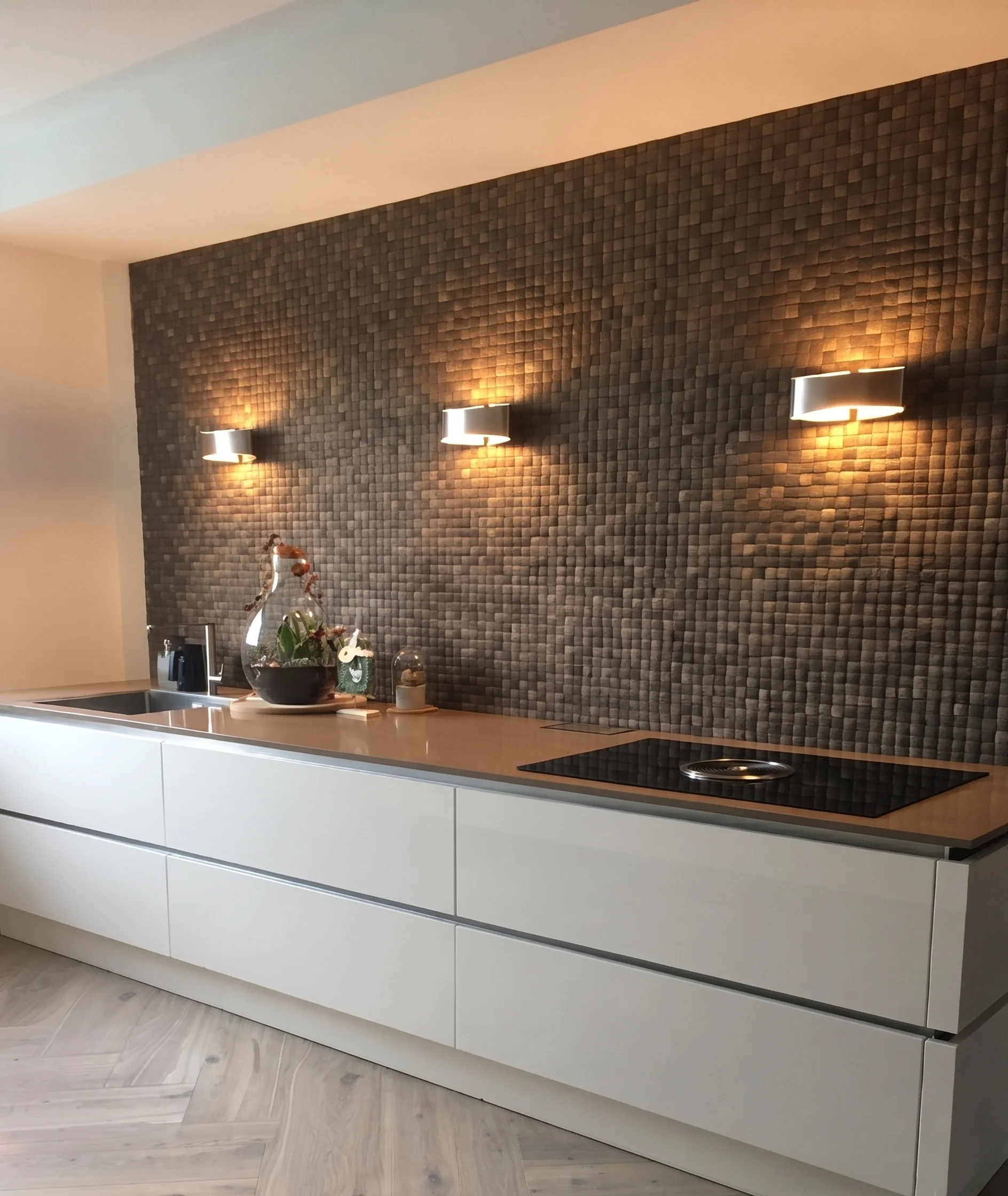 Modern kitchen with wooden countertop