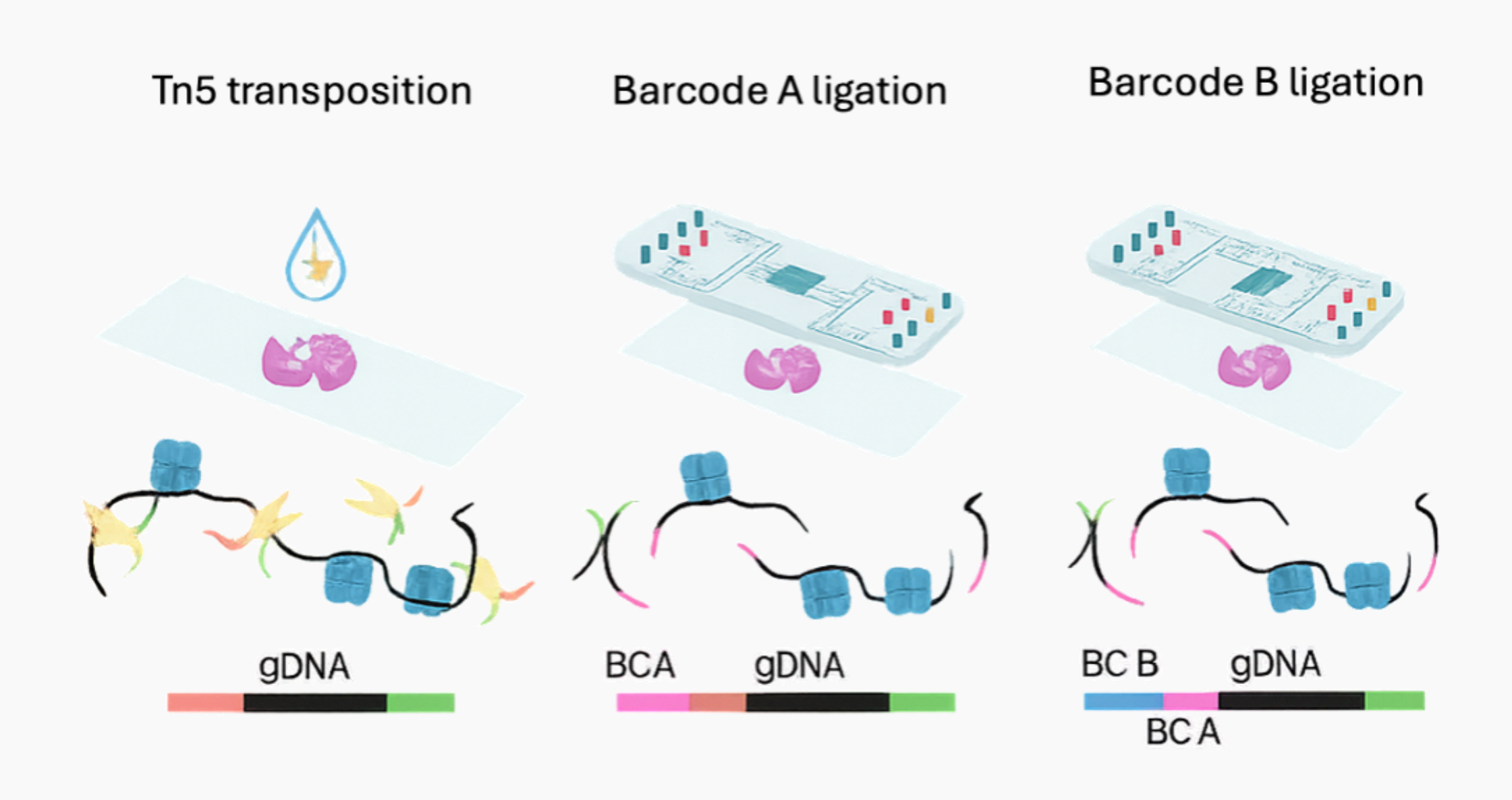 Spatial ATAC-seq protocol — DNA tagmentation and barcode ligation steps