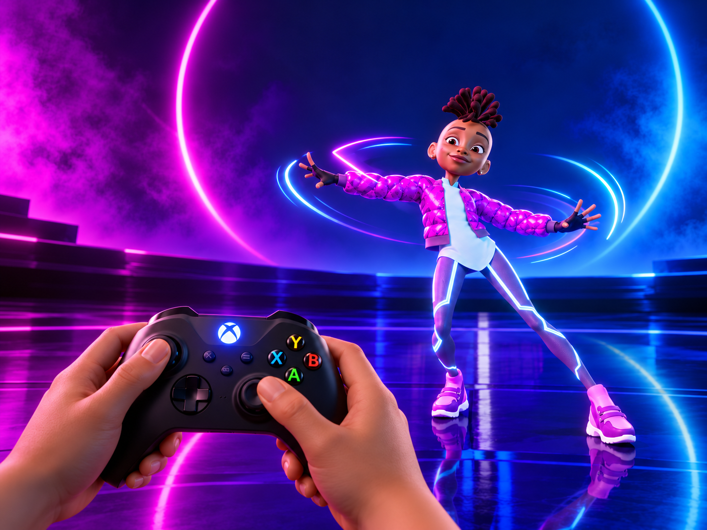 Xbox controller and dancing digital character