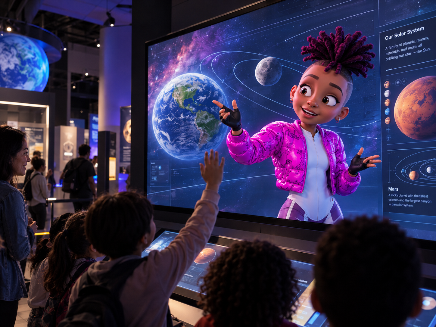 Interactive digital character at a museum exhibit