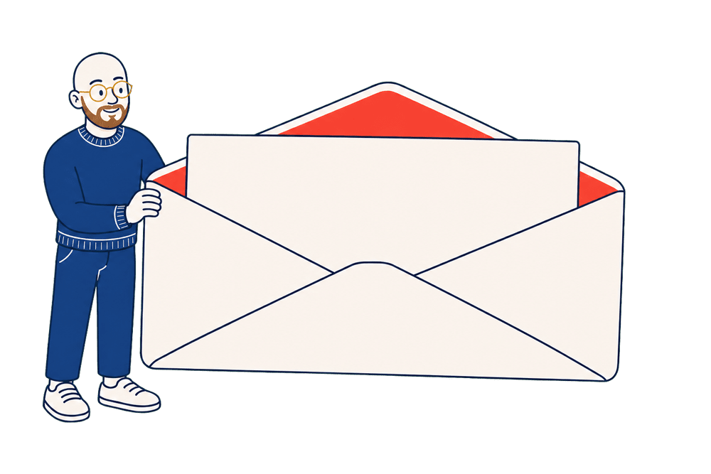 Steve holding an open envelope containing The Experiment Log.