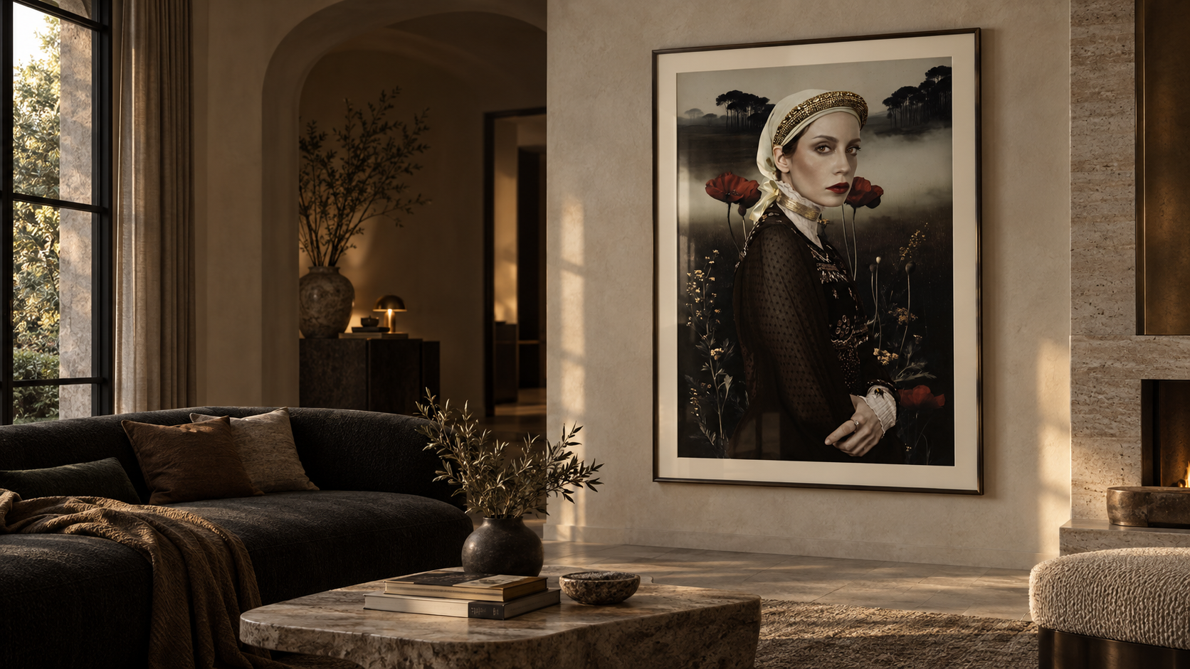 Luxury collector interior with Lídia Vives' Morphology of Forgetting displayed at large scale