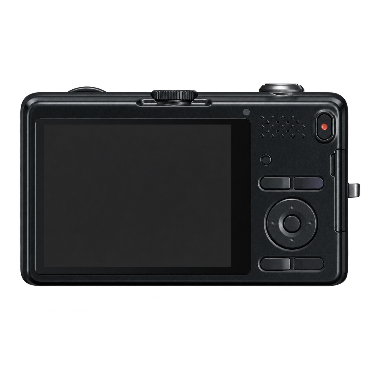 Compact digital camera with interactive screen and blank controls