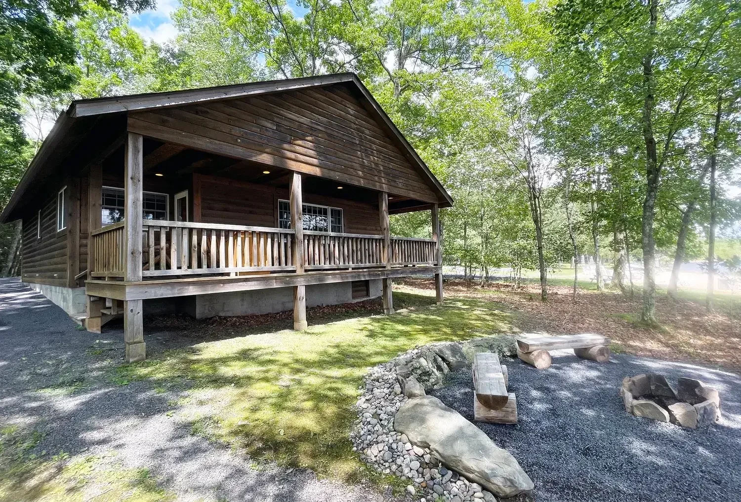Hemlock Cabin 55 lakefront exterior with covered porch