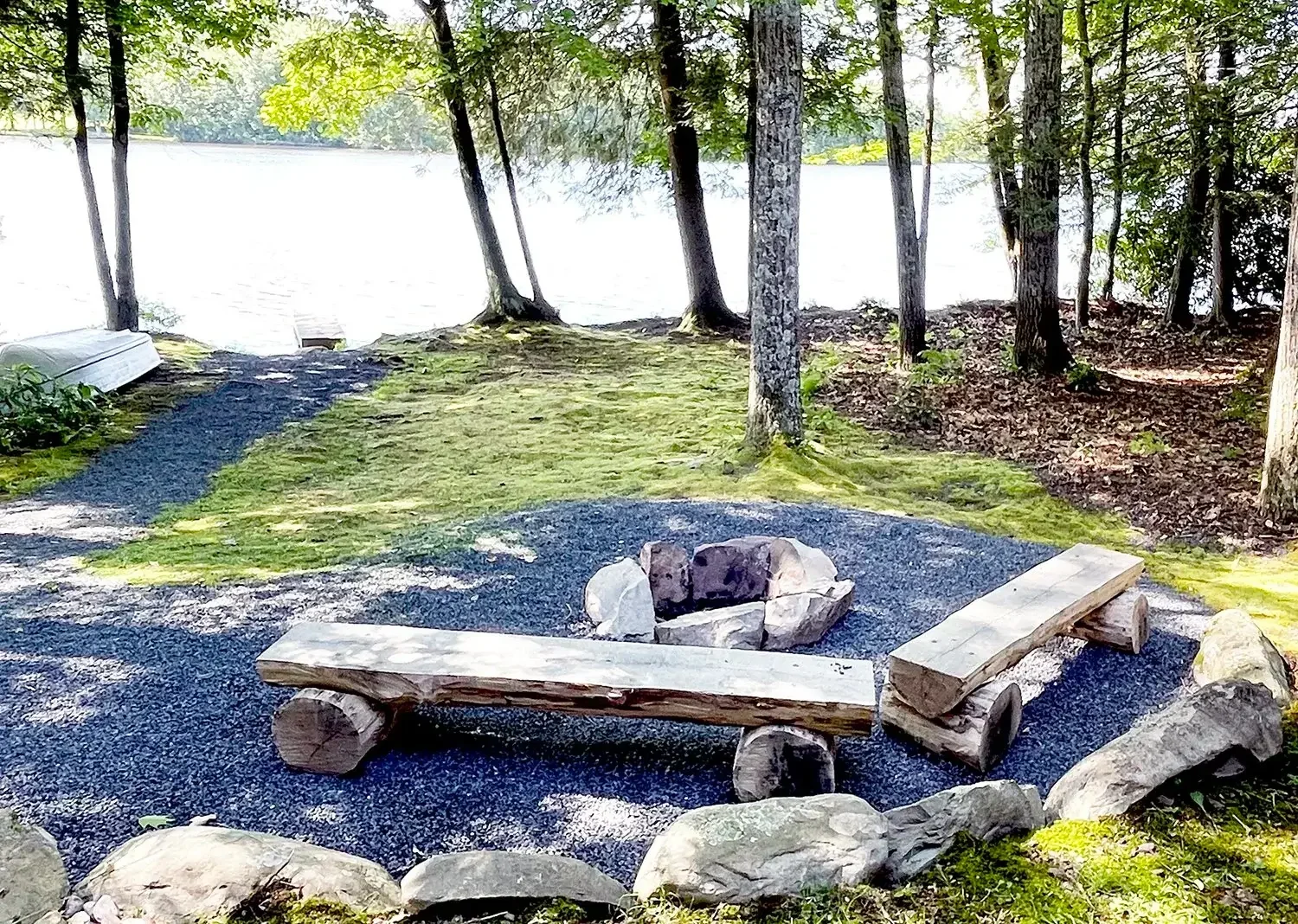Hemlock Cabin 63 boat dock and lakeside view at Mountain Springs Lake Resort