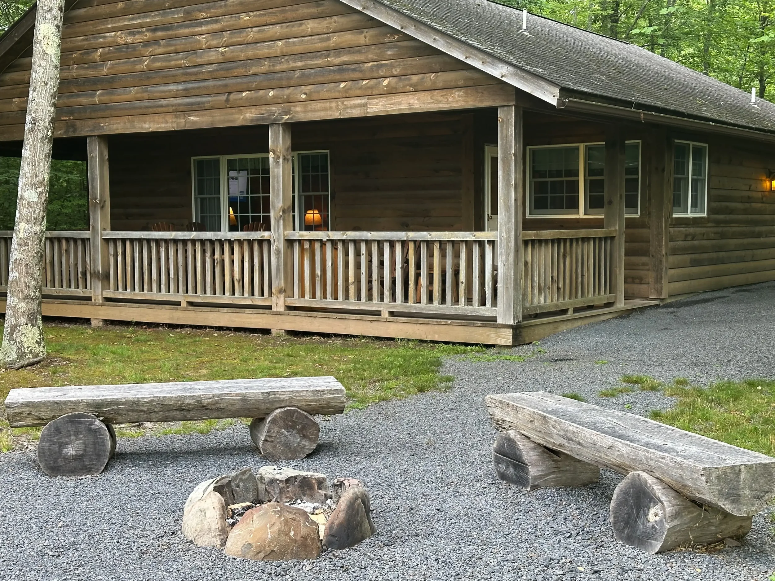 Hemlock Cabin 54 exterior with designated outdoor fire pit