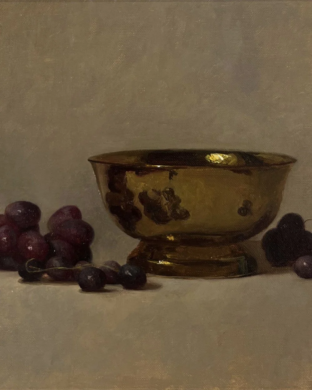 Grapes And Brass Bowl, by Dale Zinkowski, Oil on panel