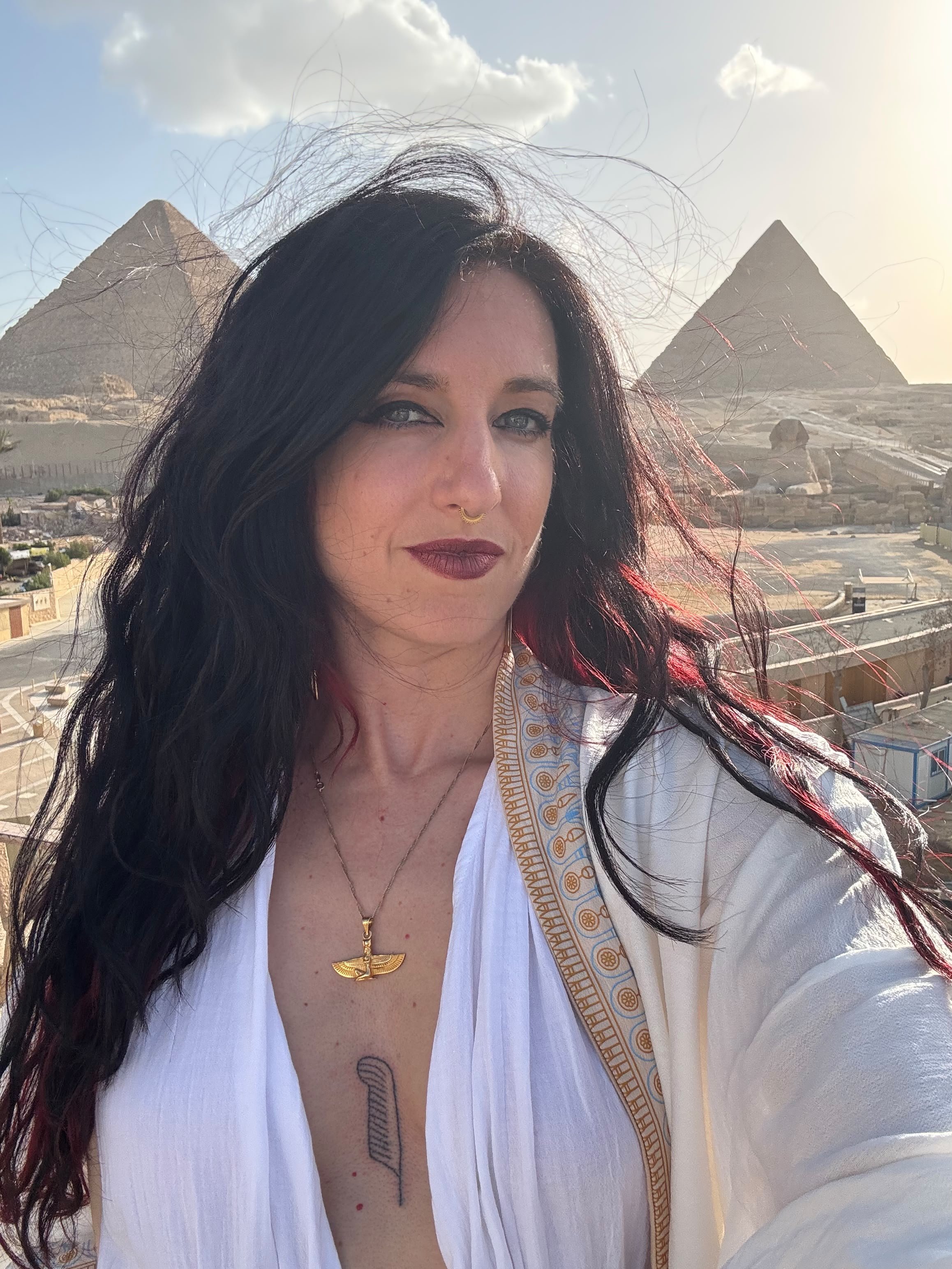 Priestess Scarlet before the pyramids of Giza