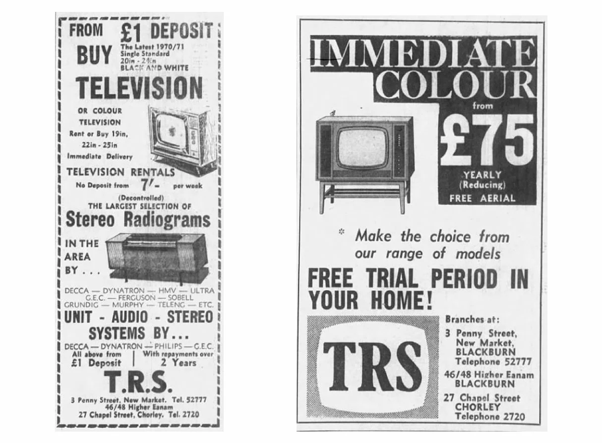 2 newspaper advertisments taken from the Lancashire Telegraph in January and November 1970.