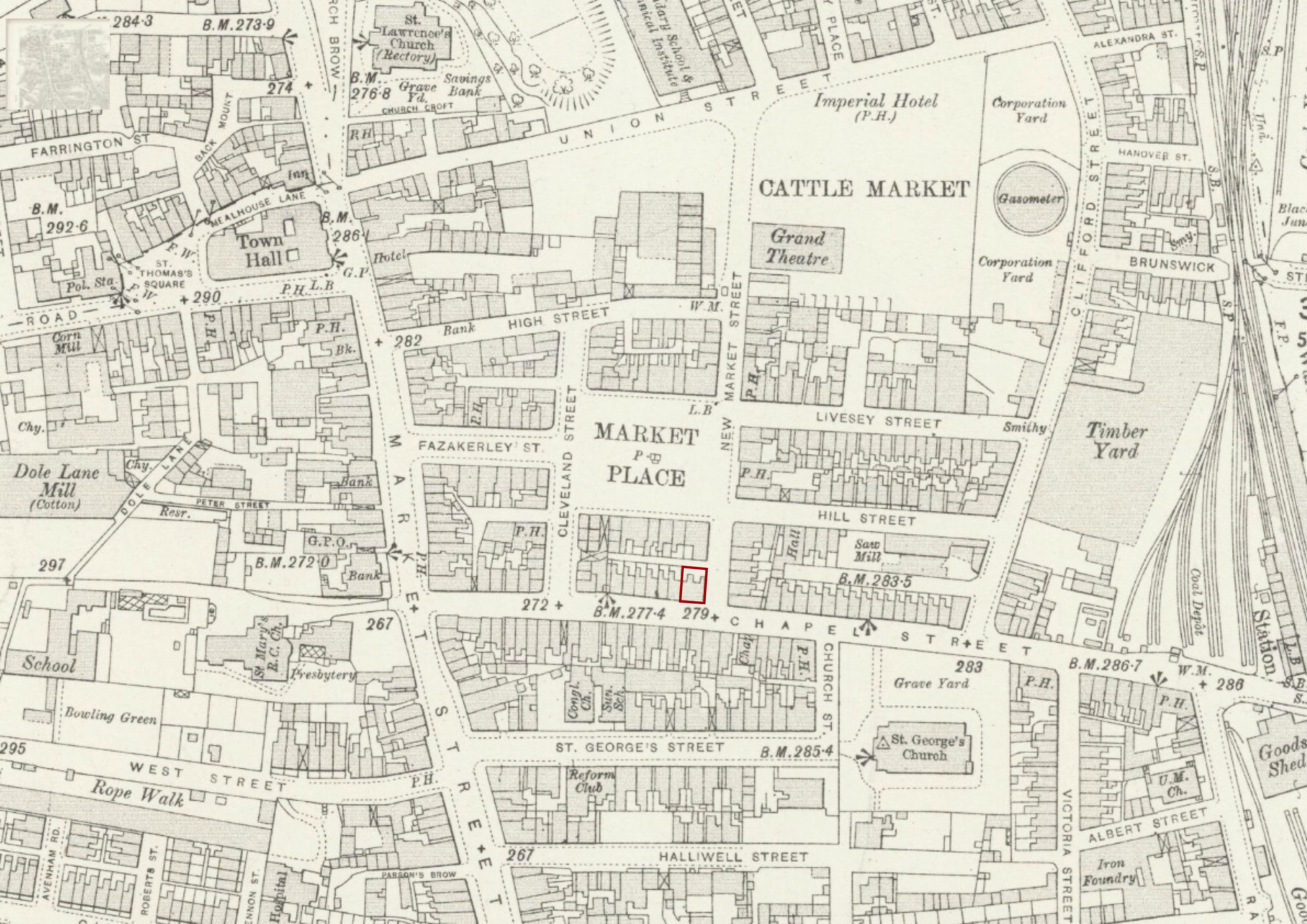 Ordinance Survey Map of Chorley from 1910.