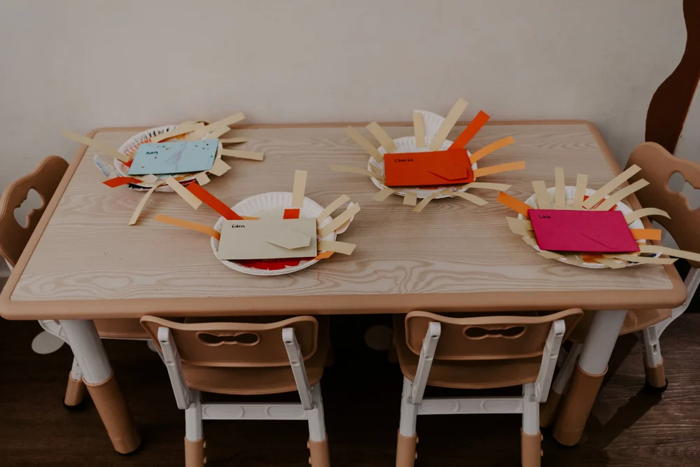 A craft table set up in the studio