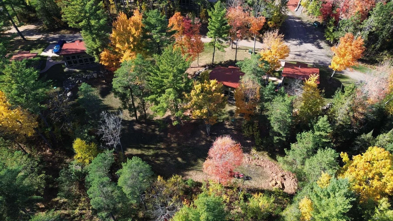Cottages among fall color from above