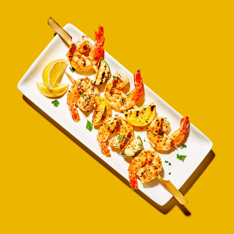 Grilled shrimp skewers shot for Publix