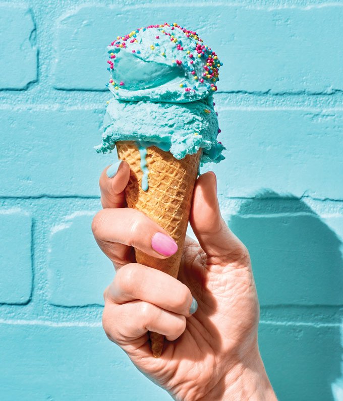 Blue raspberry ice cream with sprinkles