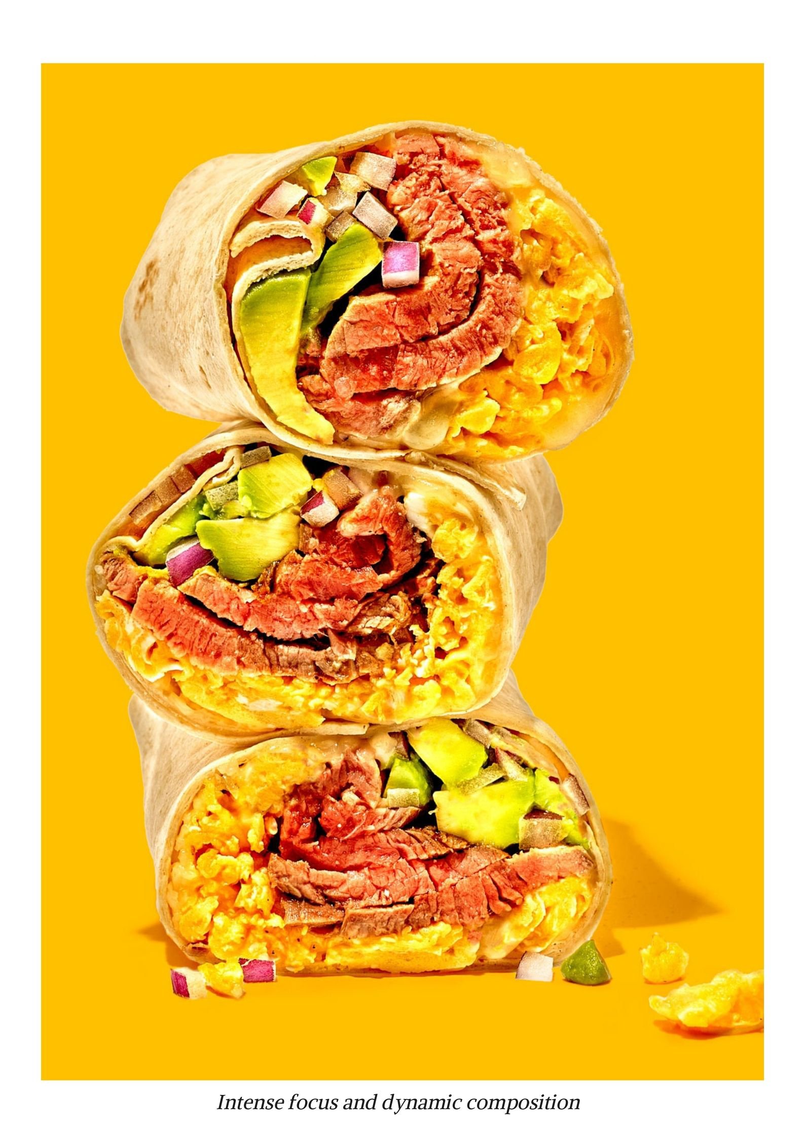 Skirt Steak Breakfast Burrito | Intense focus and dynamic composotion