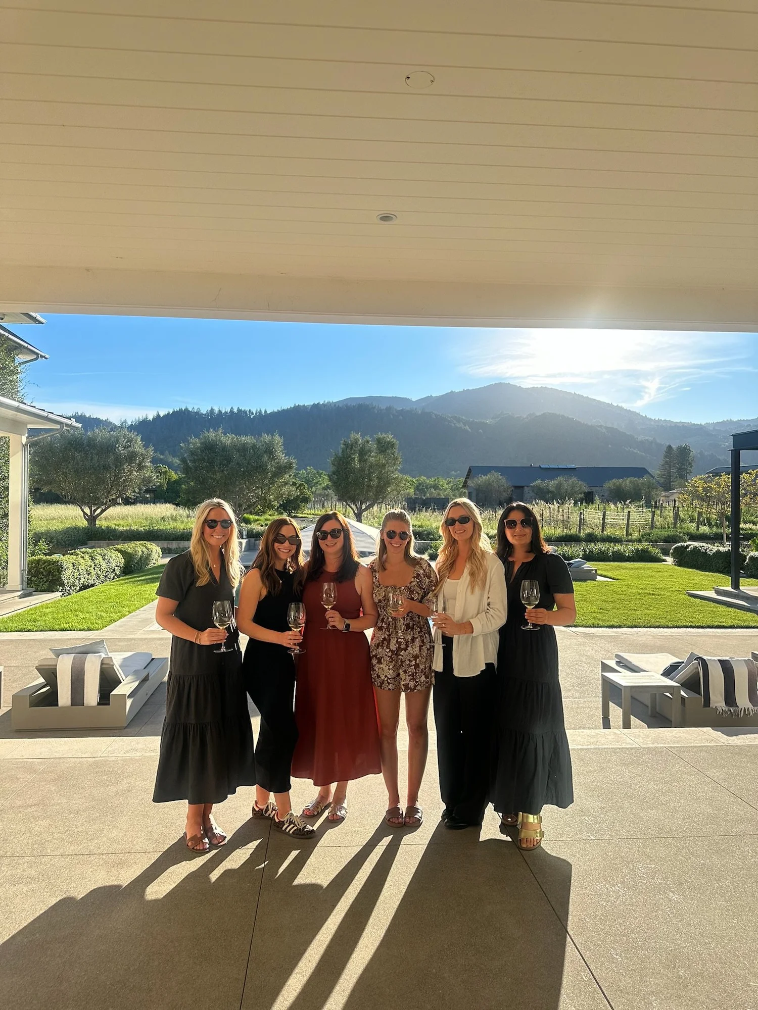 Group on a terrace with mountain views