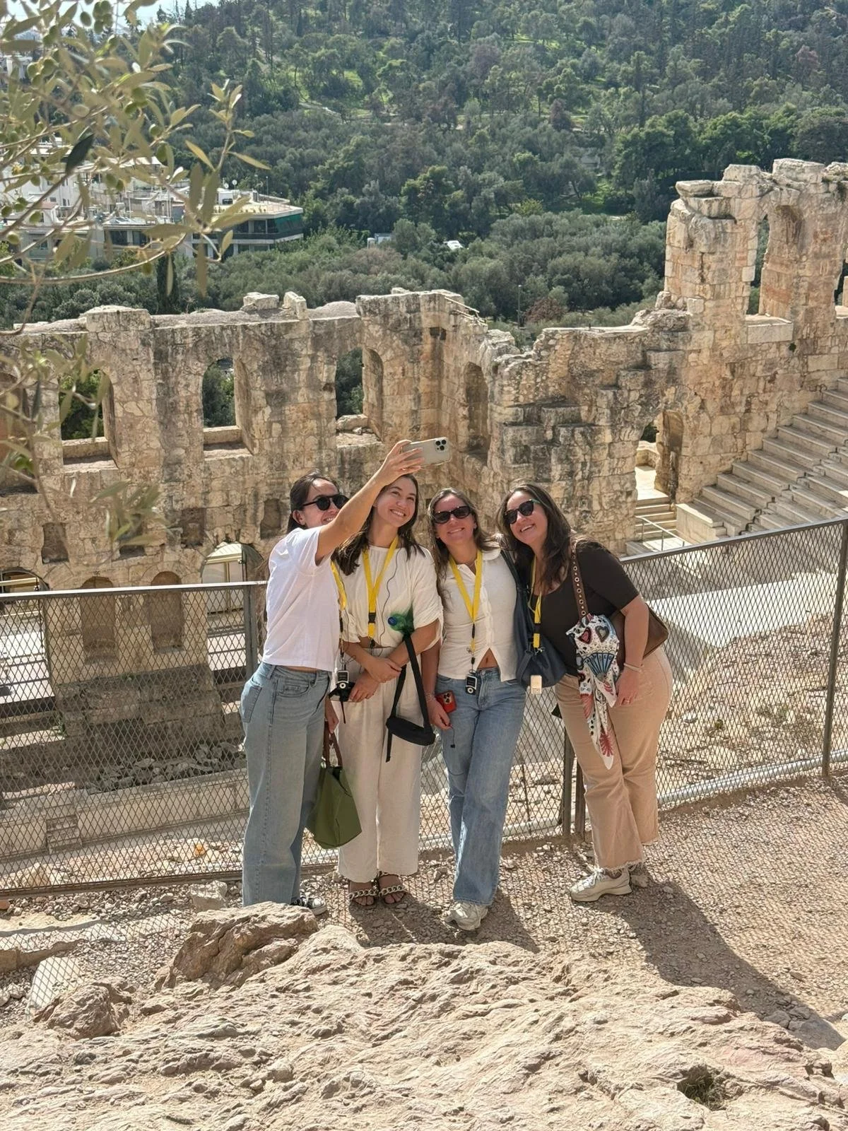 Group among ancient stone ruins