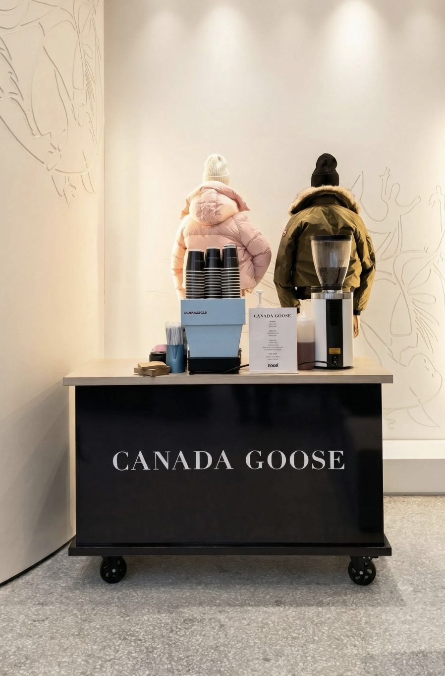 Custom branded Nood Coffee cart for a Canada Goose brand activation
