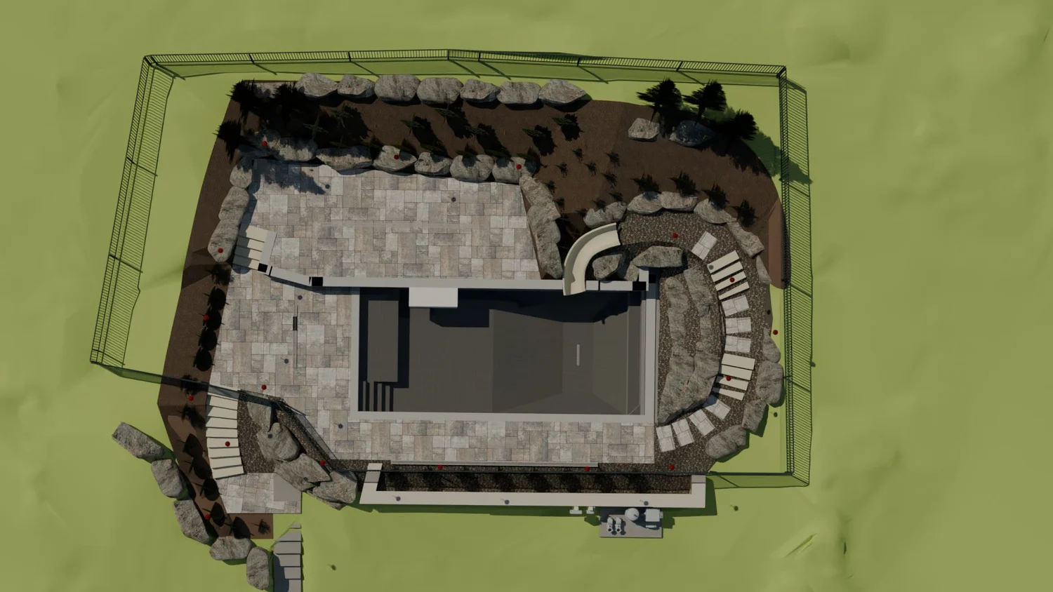 The design model of the pool terrace from directly above