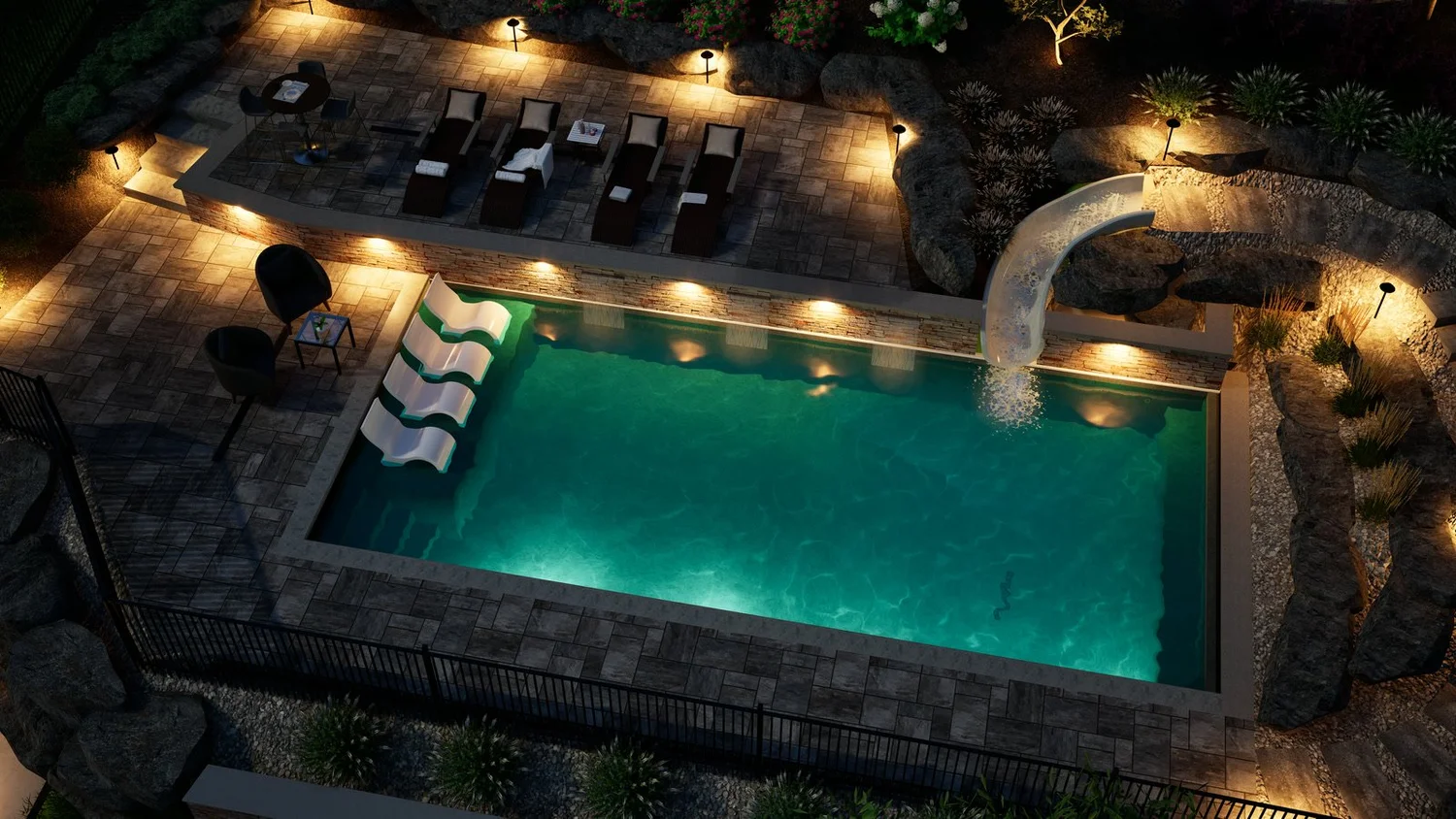 Render of the design at night, with the lights on