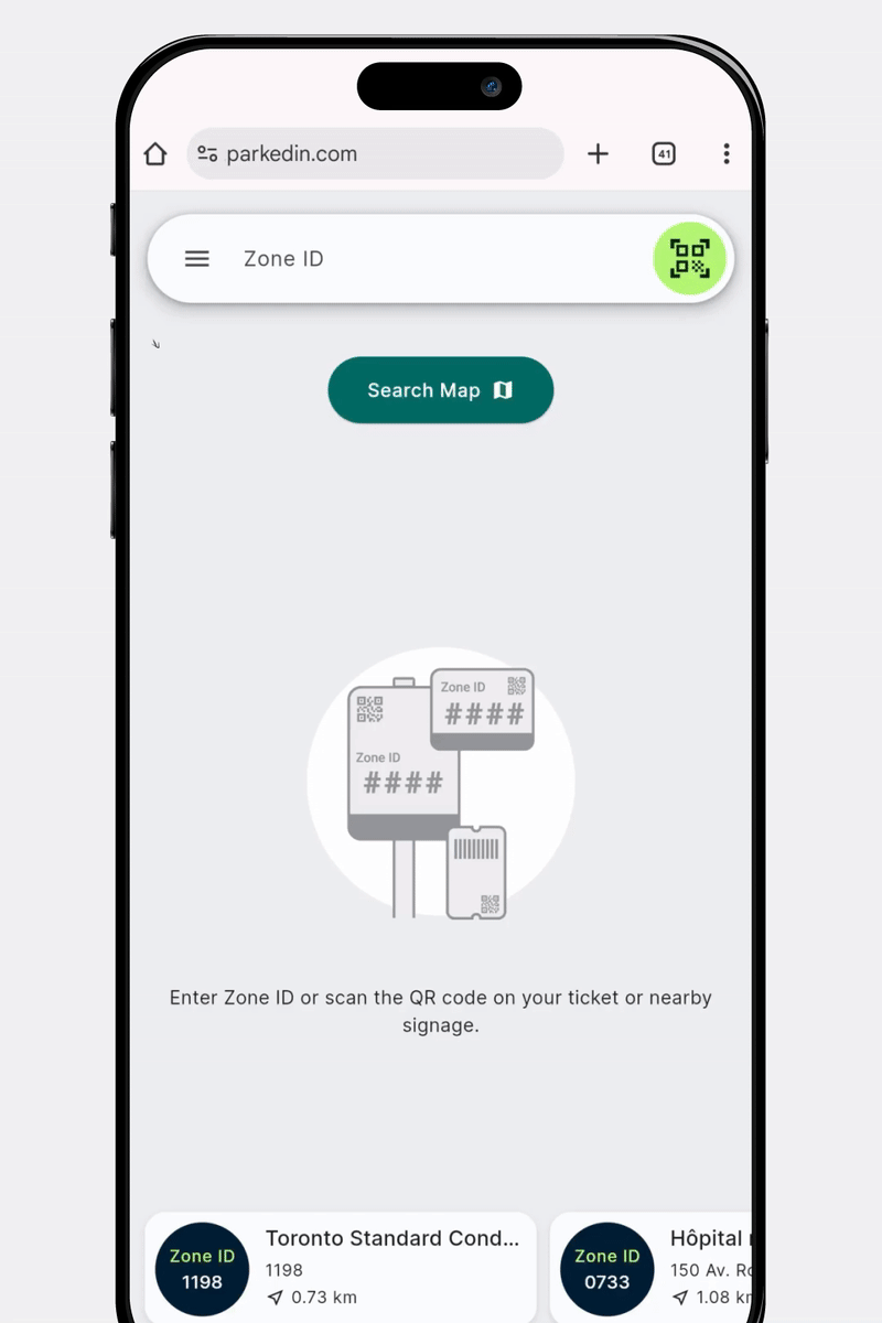 Easily search location address or enter the zone ID.