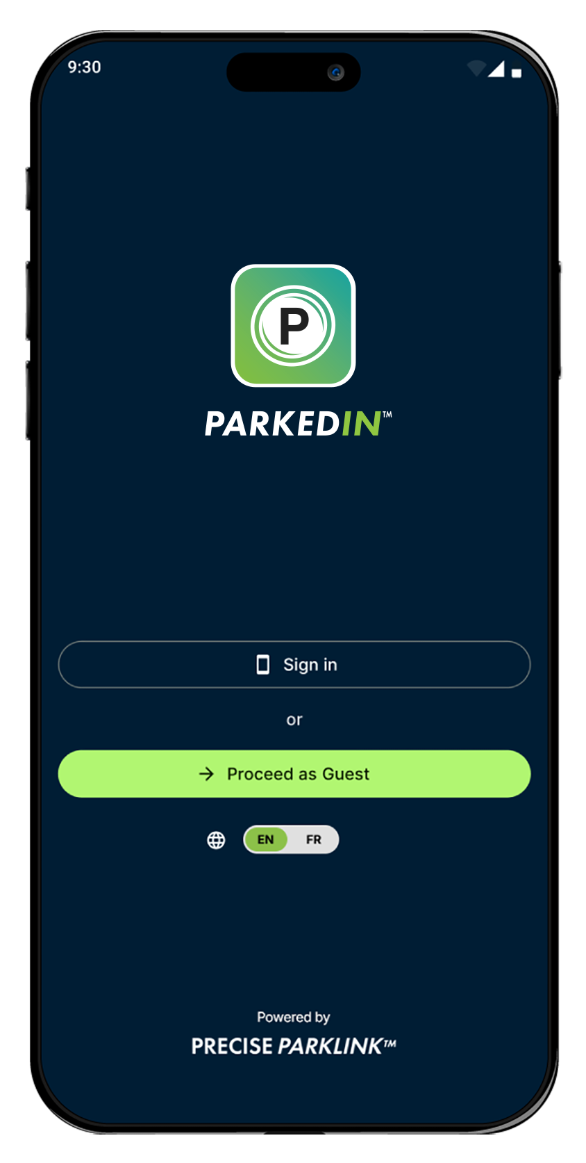 cellphone with parkedin mobile app on display