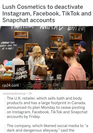 CP24 article on Lush quitting social media
