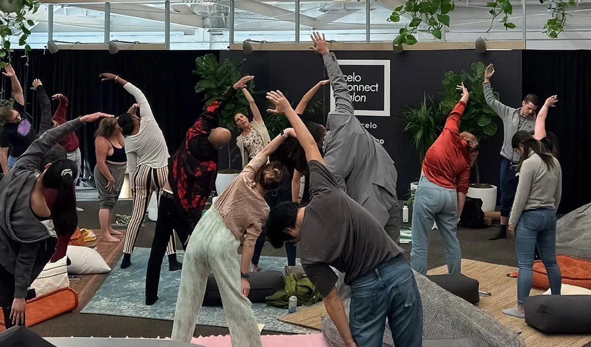 Participants moving together during a Bloomtree experiential session.