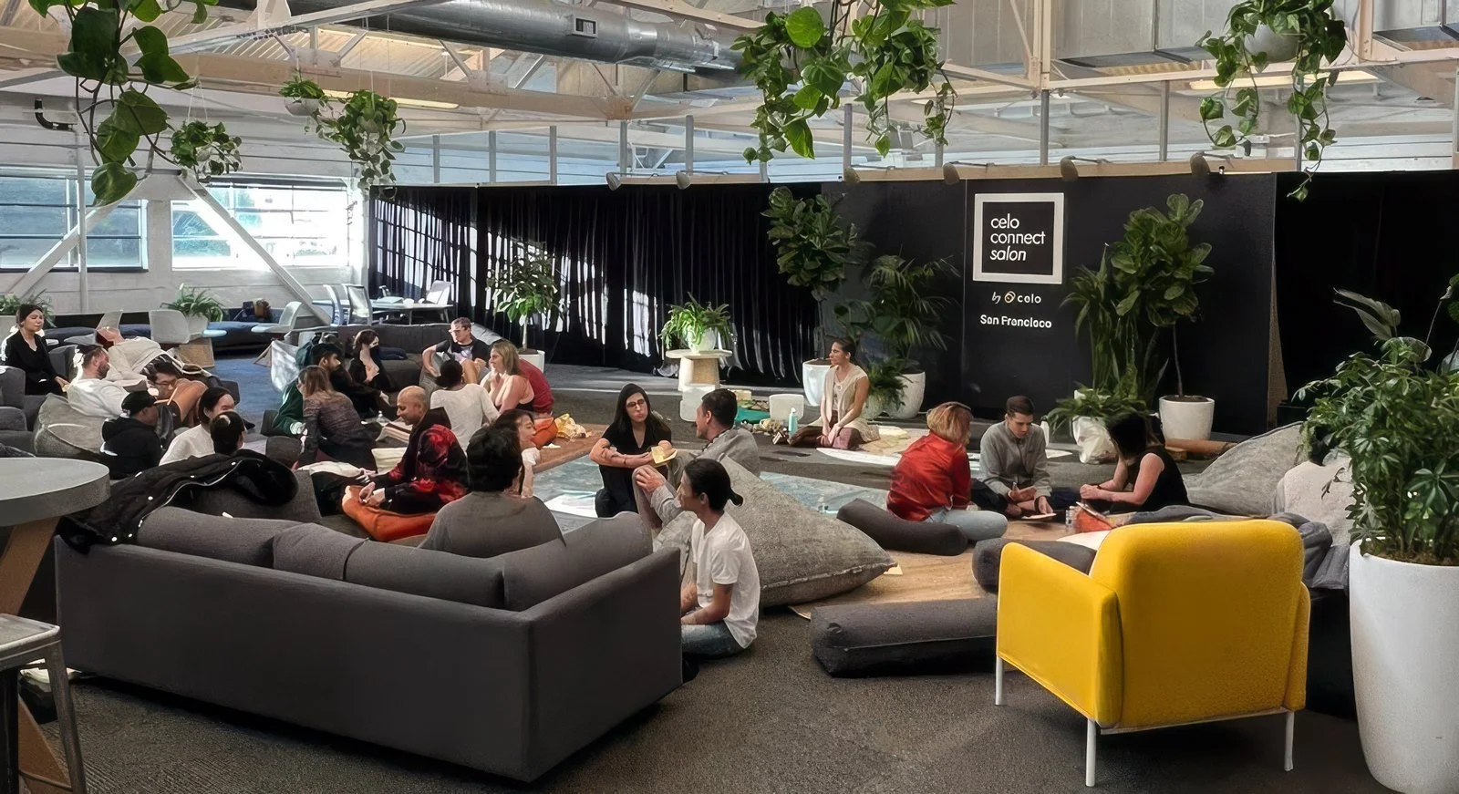 Participants gathered in small groups during a Bloomtree innovation-community session.