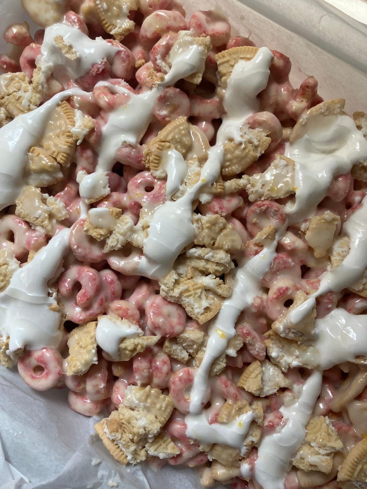 Pan of gluten-free cookies and lemonade cereal treats