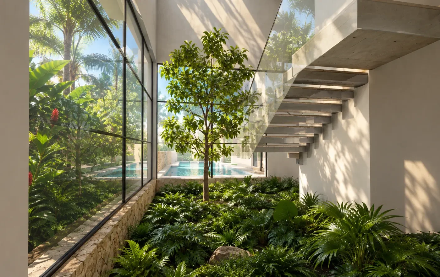 Casa G — Jardín interior, render