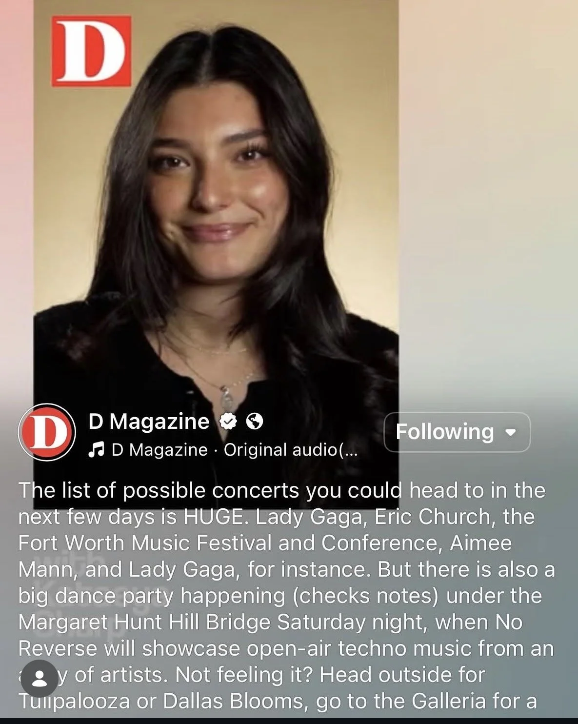 D Magazine post featuring the NØT REVERSE party under Margaret Hunt Hill Bridge
