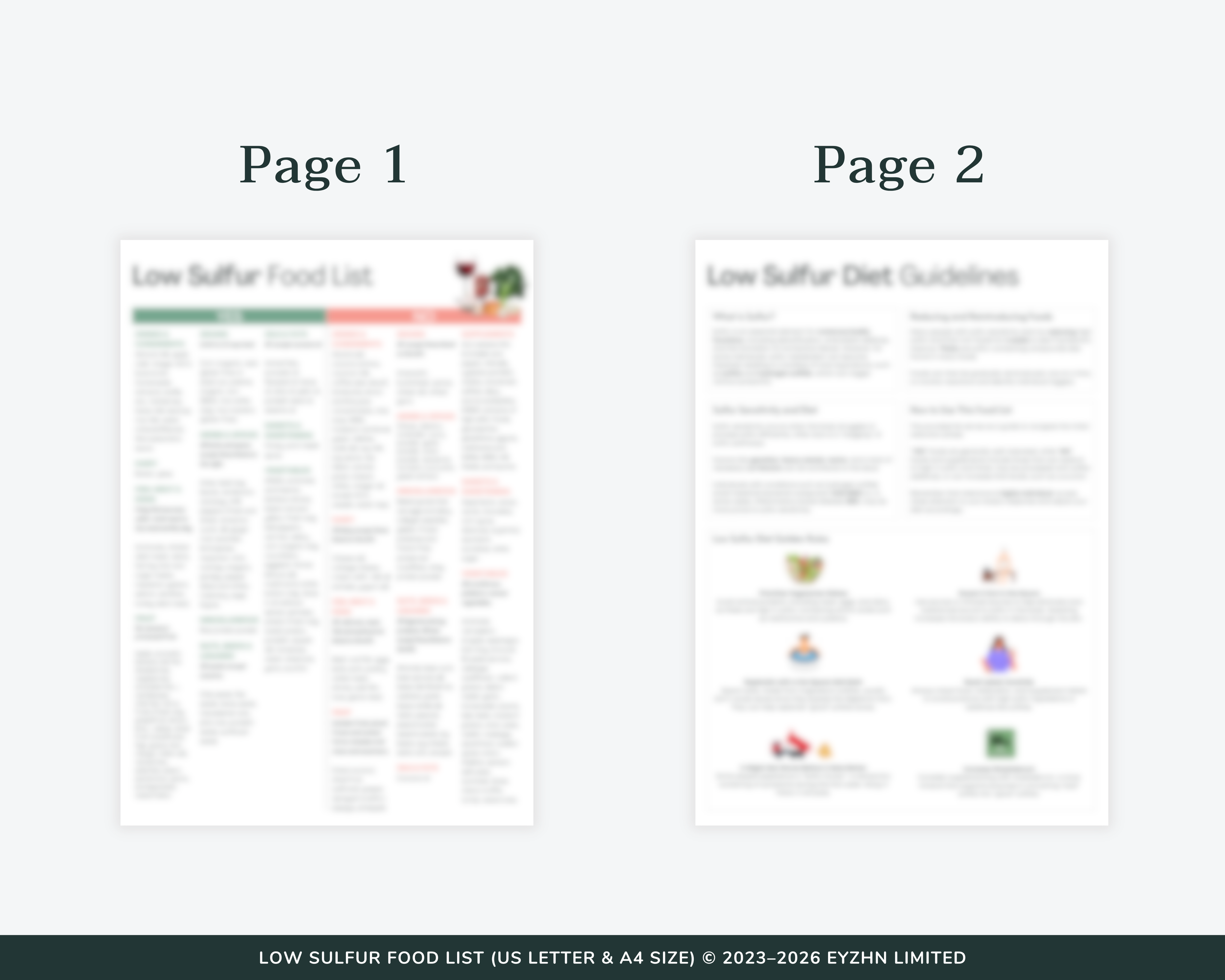 Full Page Preview of Printable Low Sulfur Food Reference Chart